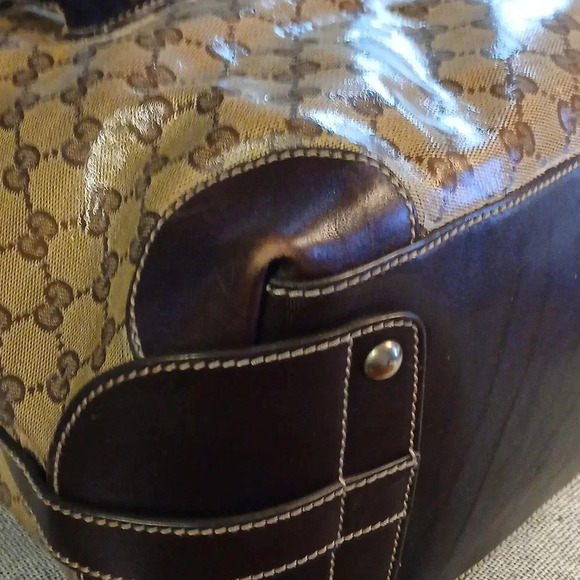 AUTHENTIC GUCCI CREST GG CRYSTAL 2 WAY TOTE BAG GG PVC LEATHER - Picture 7 of 11